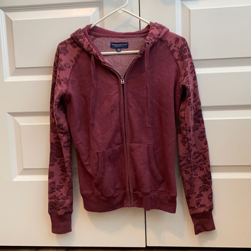 Maroon floral hooded sweatshirt
